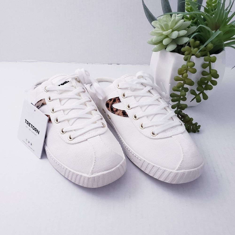 💥SOLD💥Tretorn Easy Nylite Canvas Lace Up Slip On Sneakers Mule Leopard Size 7 - Picture 2 of 11